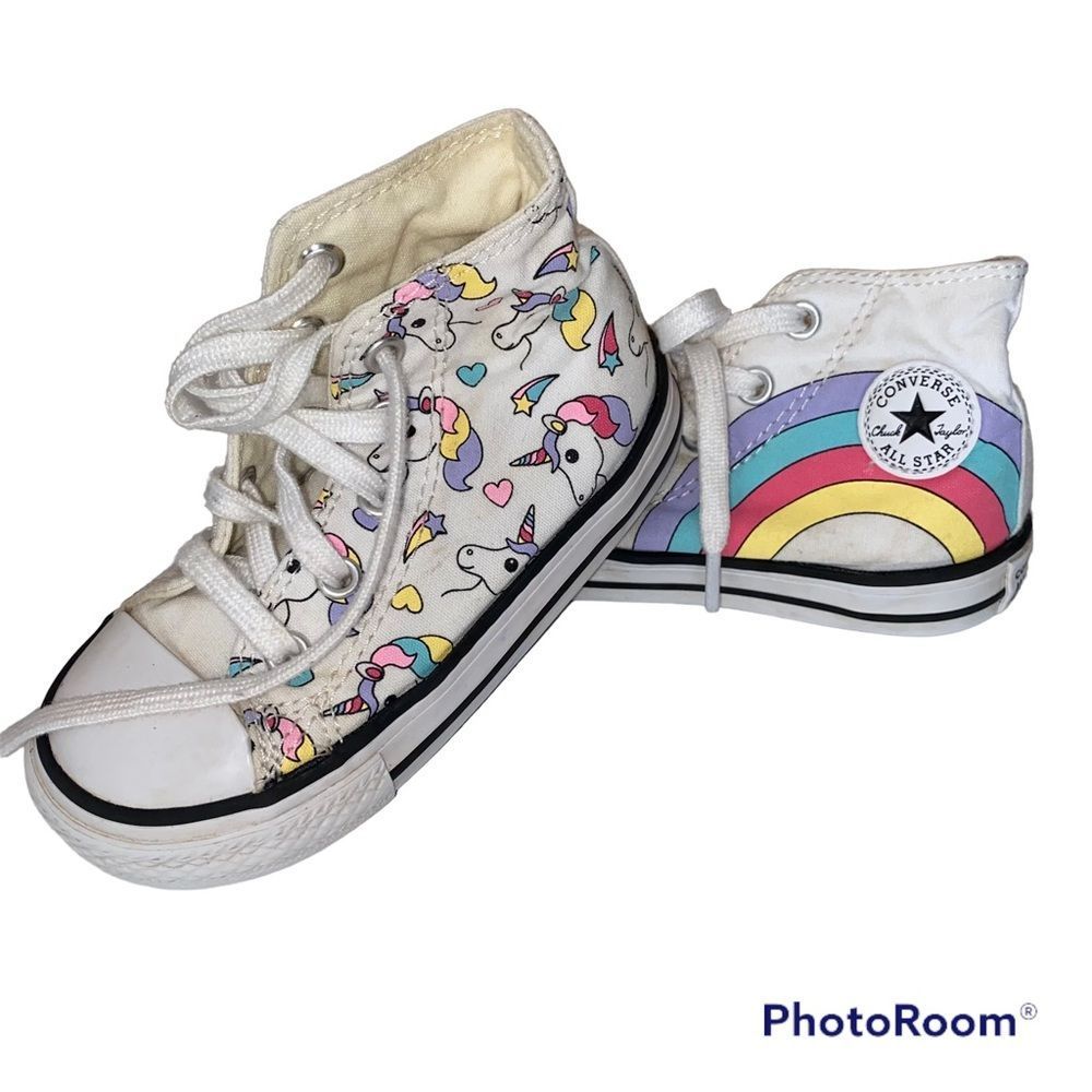 Converse All Star Chuck Taylor infant Girls Size 7 Shoes White Unicorn Sneakers.